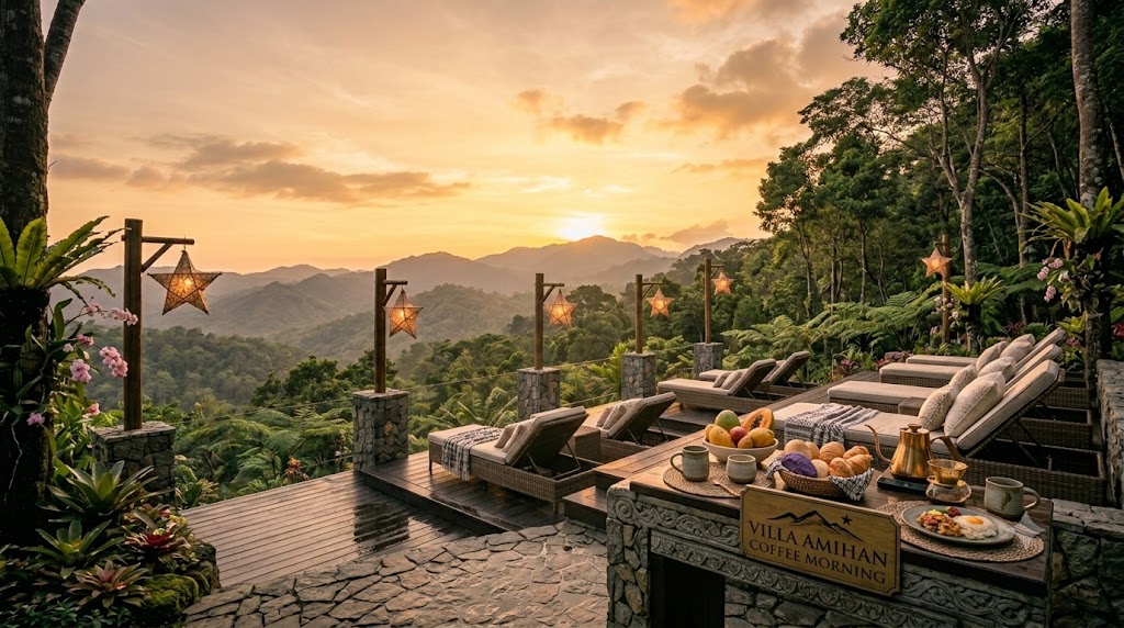 Coffee and breakfast on a villa deck