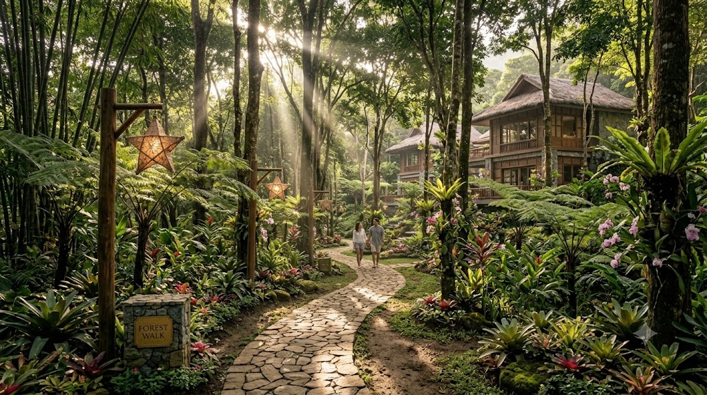 Forest trail through lush greenery